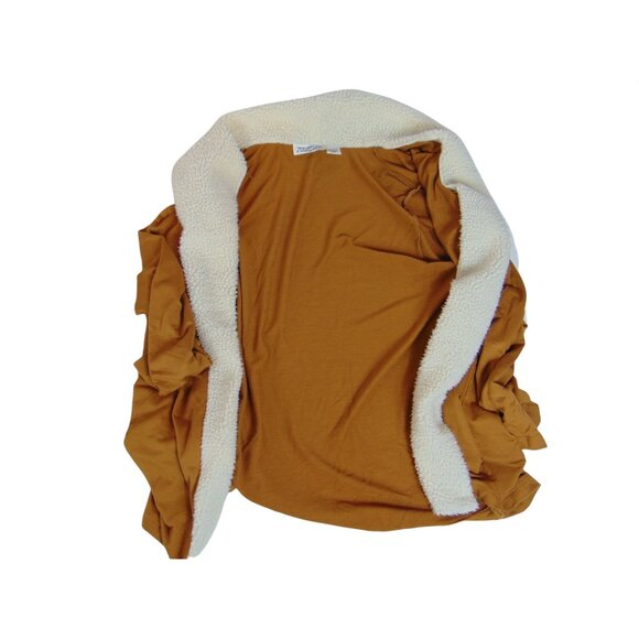 New Direction Women's Open Jacket*Cardigan* Large*Tan shell *Faux Fur Lining EUC - Picture 4 of 5